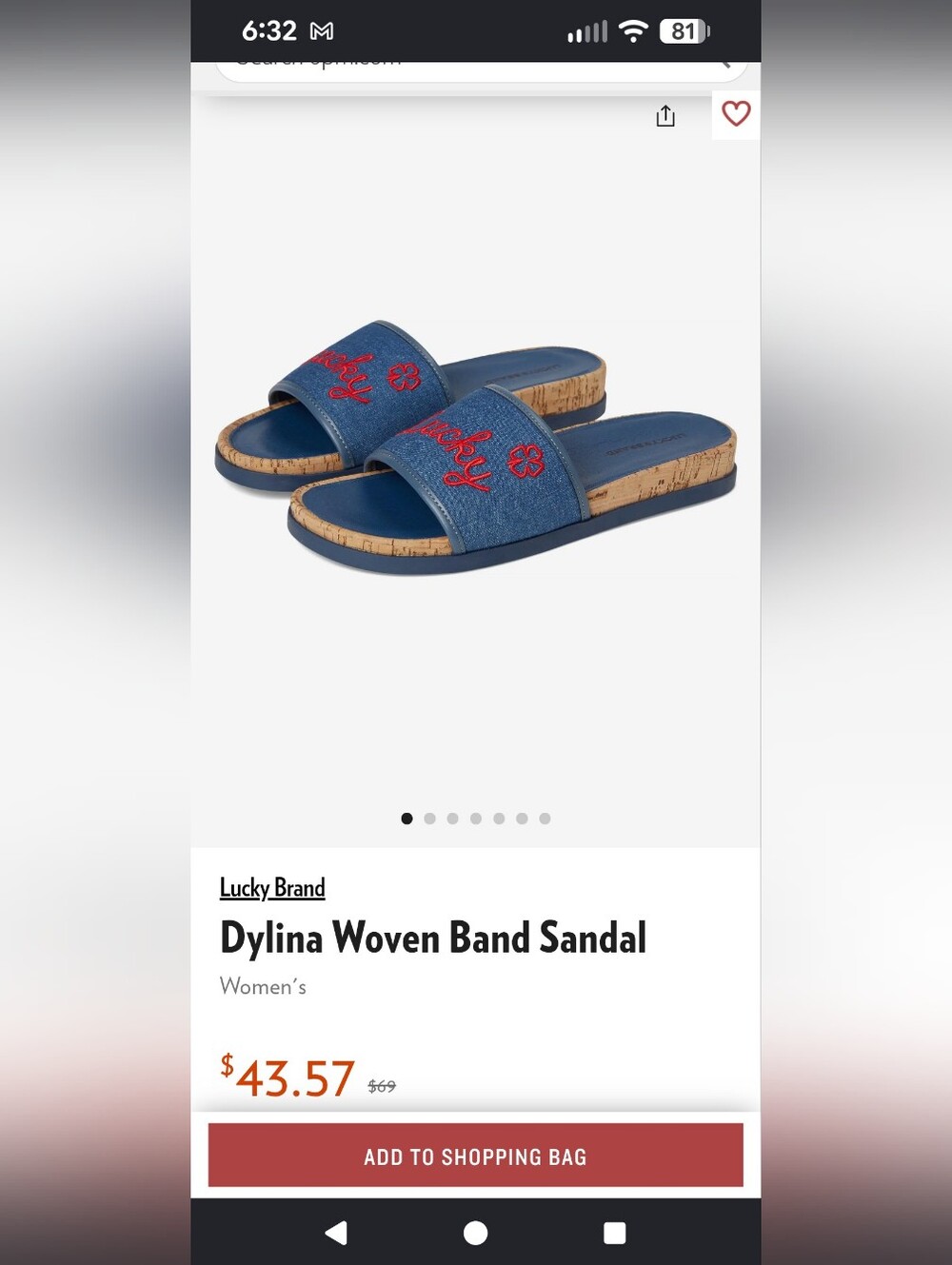 Lucky Brand Dylina Blue Slide Sandal with Red Embroidery